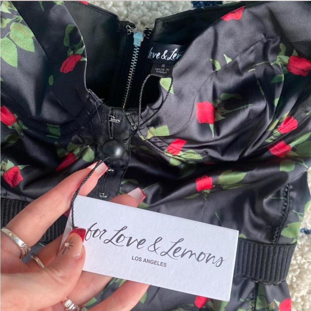 For love and lemons black silk floral dress new with tags! - Picture 4 of 4